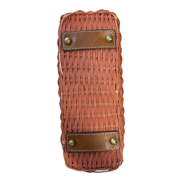 Patricia Nash Wicker Straw Weave Purse Handbag Orange Brown Leather - Picture 6 of 12
